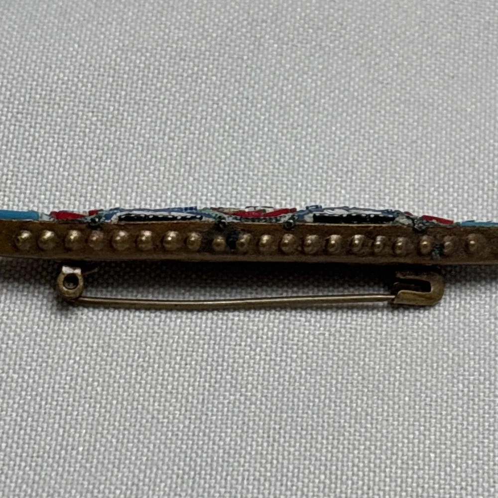 Vintage Venetian Grand Tour Micro Mosaic Flower Brooch Bar Pin